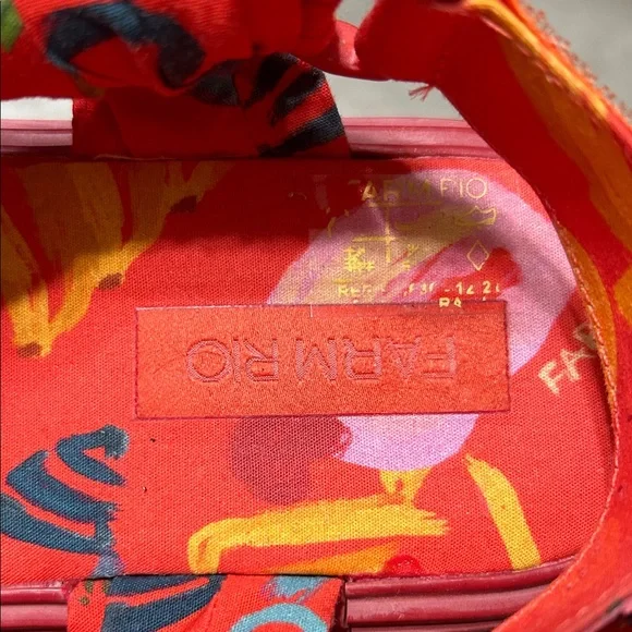 FARM Rio Red Tropical Multicolor Fabric Platform Sandals with Adjustable Strap - Picture 6 of 9